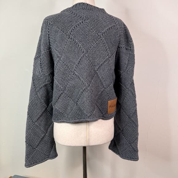 JW Anderson Basketweave Sweater Cropped Gray Leather Wool Size XS S Minimalist - Picture 5 of 12